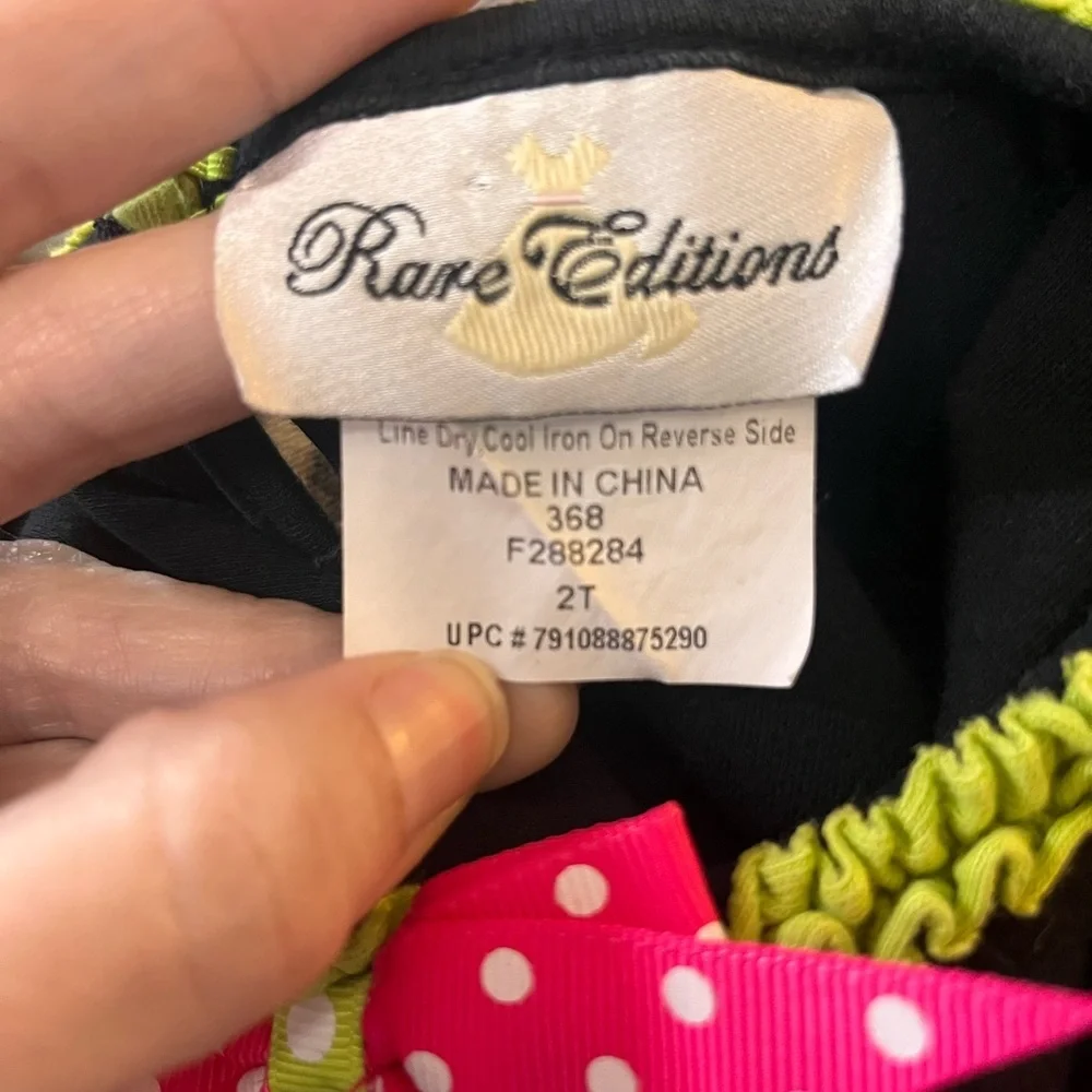 Rare Editions 2T Girls Dress Ladybug Bows Black Pink Striped Ruffled Bubble Hem